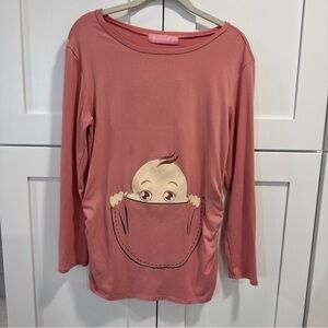 Mama Bella Long Sleeve Pink Lounge Maternity Top Stretch EU size 34 (S/M) Pink